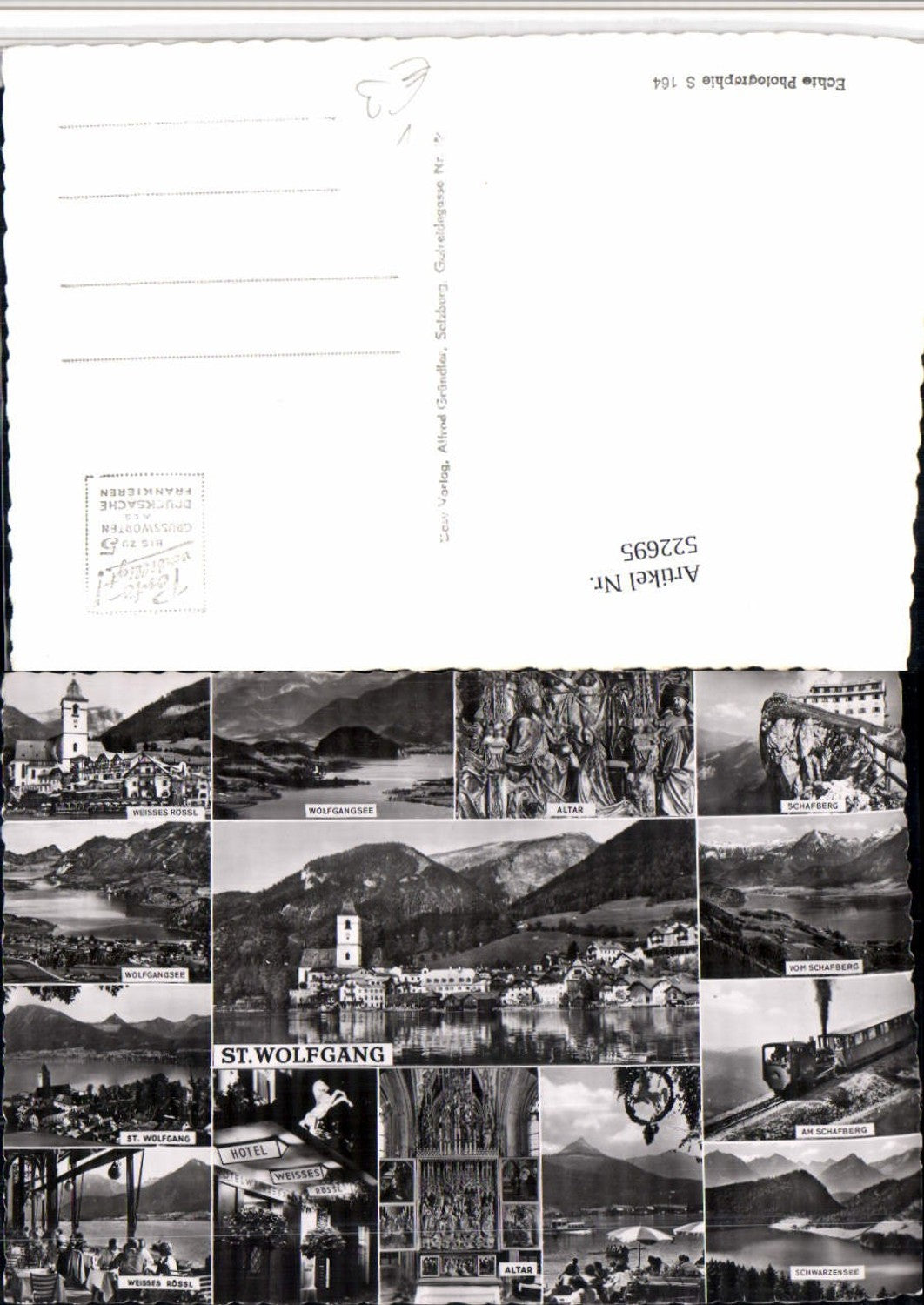 522695,St. Wolfgang Totale Schafberg Weißes Rössl Mehrbildkarte pub Cosy