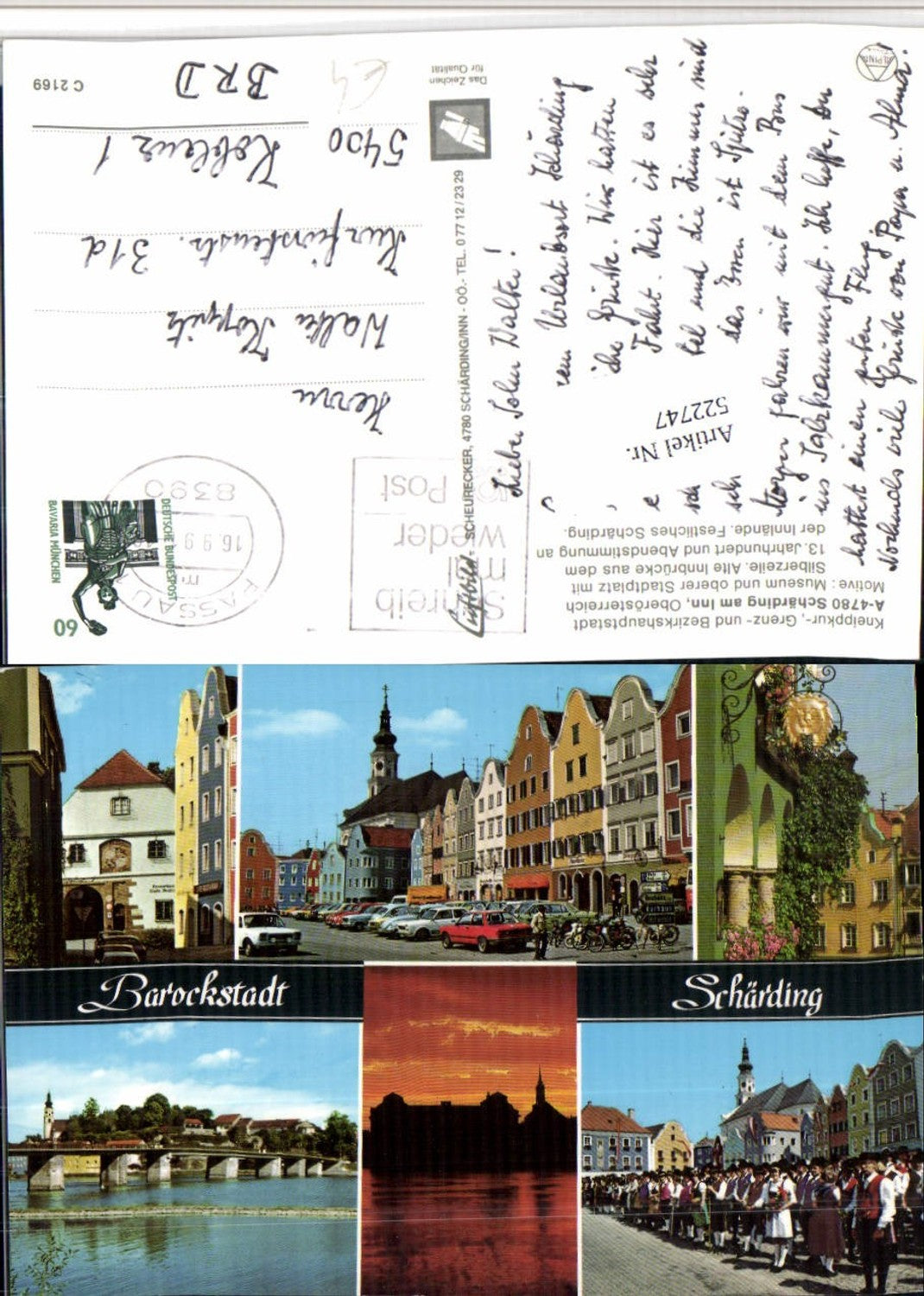 522747,Schärding am Inn Teilansicht Brücke Tracht Mehrbildkarte