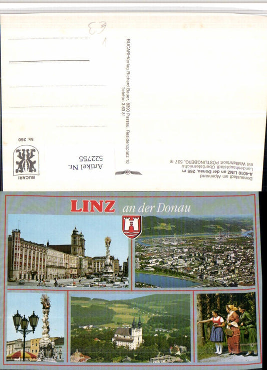 522755,Linz an d. Donau Totale Tracht Pestsäule Mehrbildkarte pub Alpine Luftbild