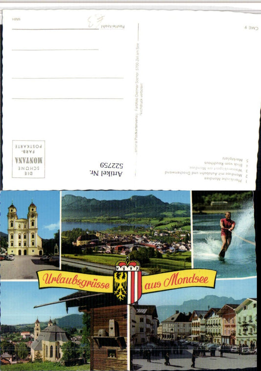 522759,Mondsee Totale Stift Kirche Wasserski Mehrbildkarte