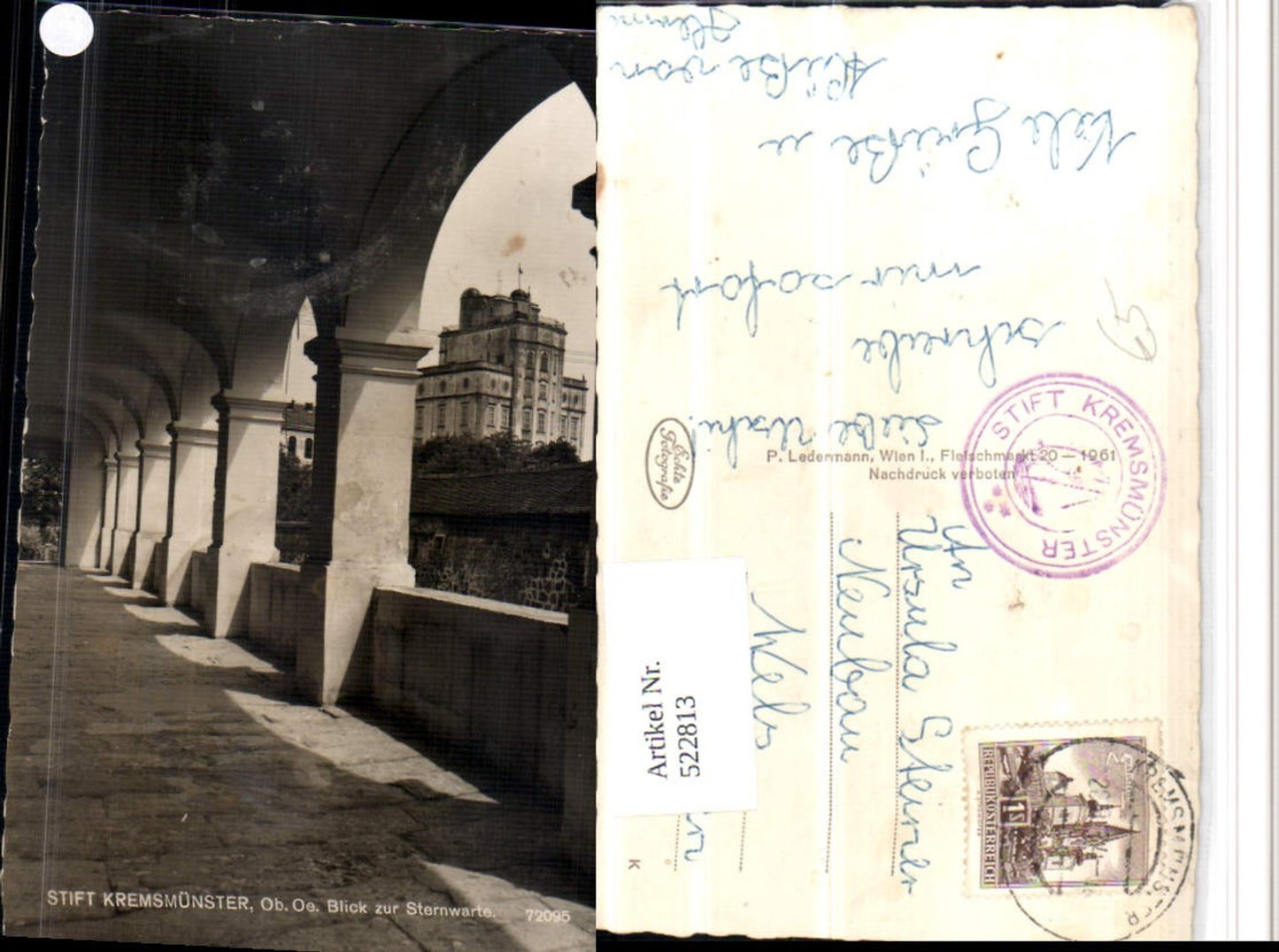 522813,Kremsmünster Stift Arkaden m. Blick zur Sternwarte