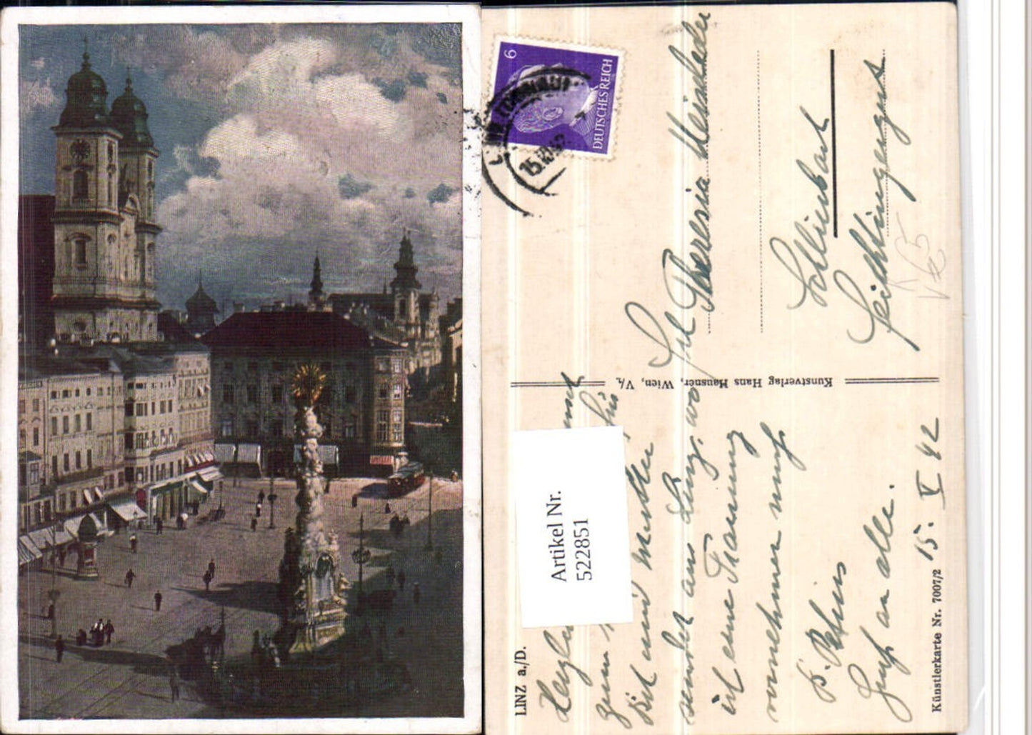 522851,Künstler AK Linz an d. Donau Pestsäule pub Hans Hausner 7007/2