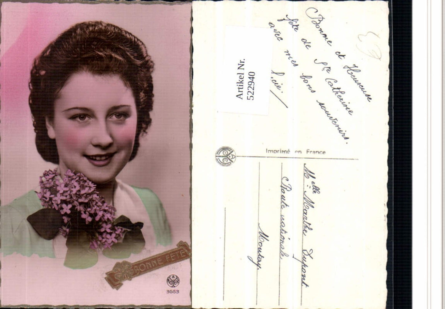 522940,Foto-AK Art Deco Style Frau Blumen pub Noyer