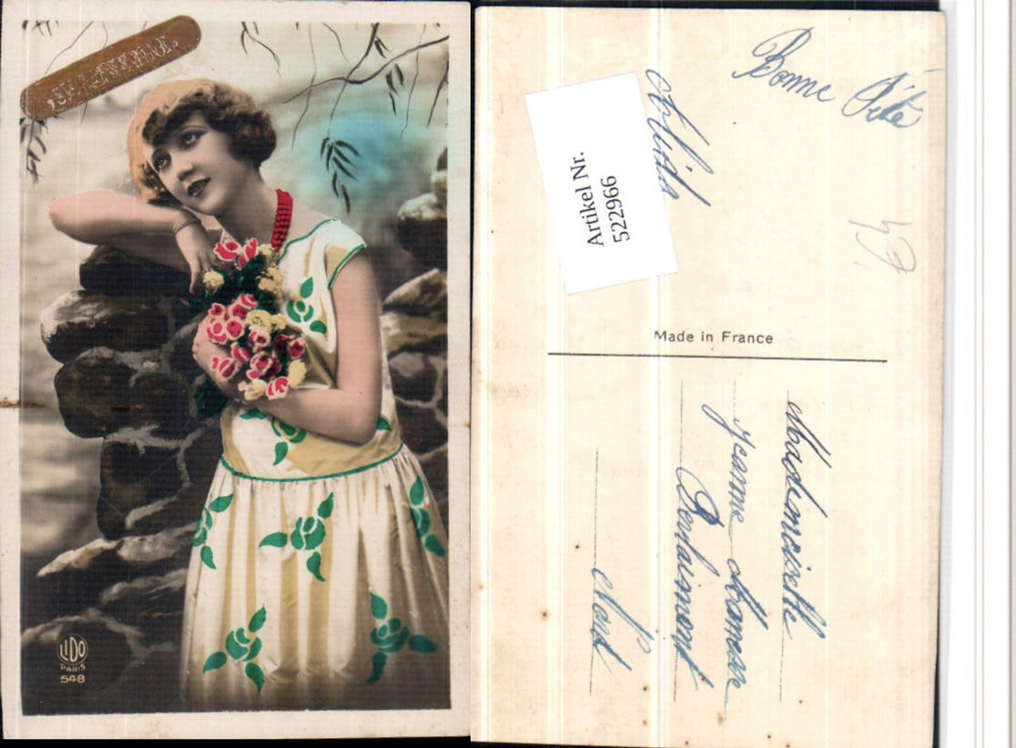 522966,Foto-AK Frau nachdenklich Blumen