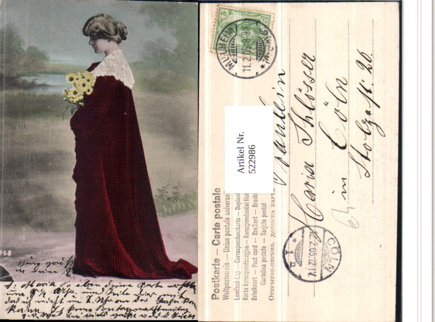 522986, Woman in coat with flowers