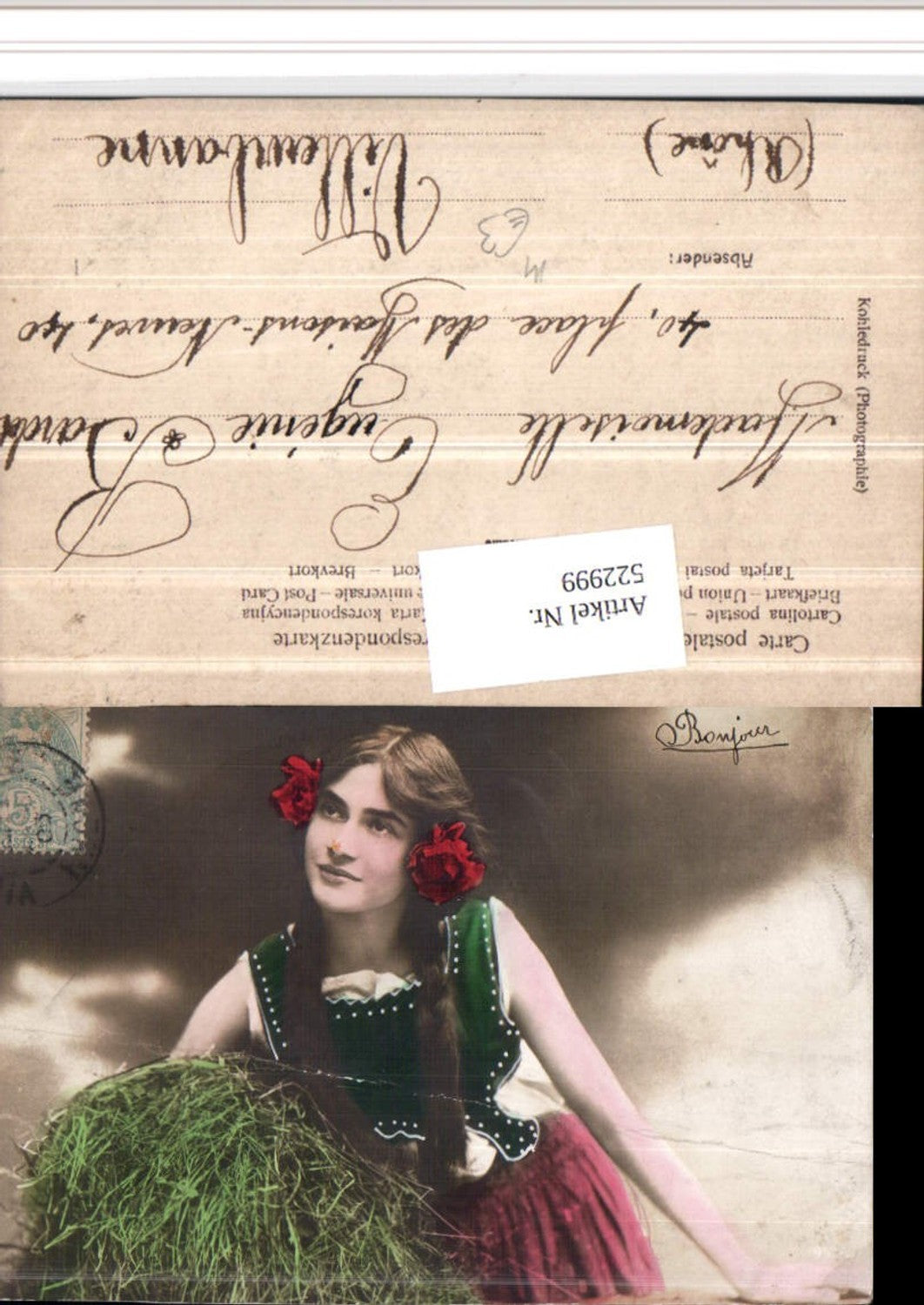 522999,Kohledruck Photographie Frau Portrait Zöpfe Heu