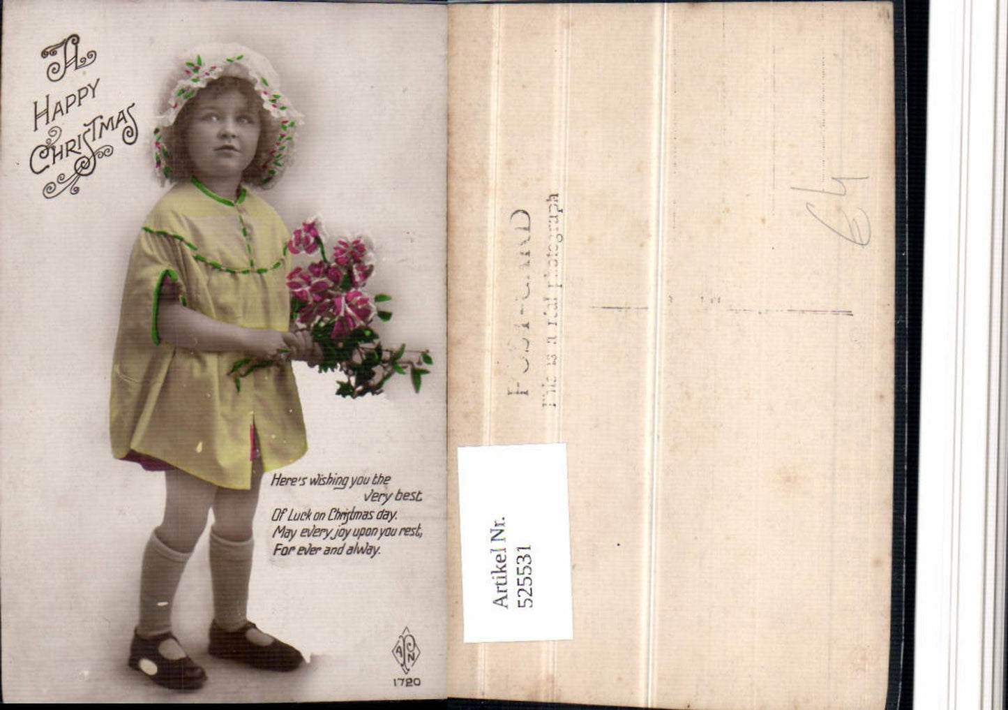525531,Foto-AK Mädchen m. Kleid und Blumen Kopfbedeckung Haube