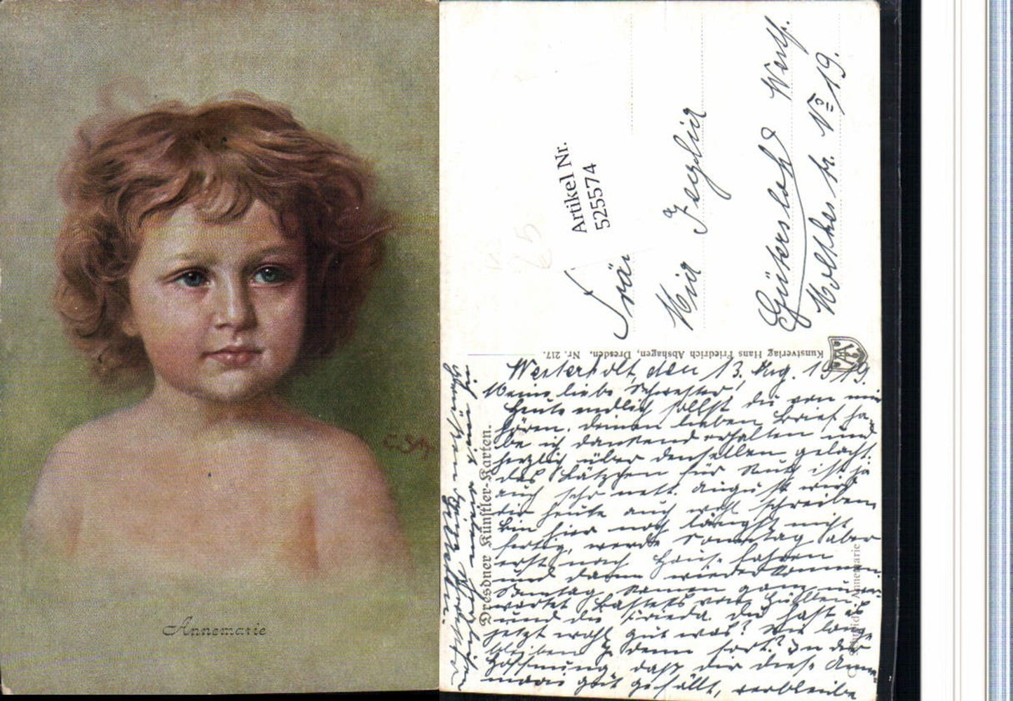 525574,Künstler AK C. Schmidt Annemarie Mädchen Kind Portrait Dresdner Künstler Karten