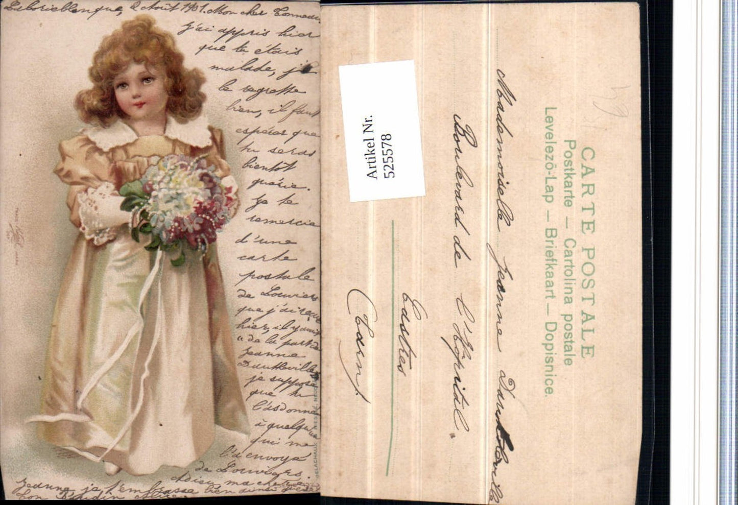 525578,Künstler Litho Mädchen Kind Blumen Kleid pub Oelachaux