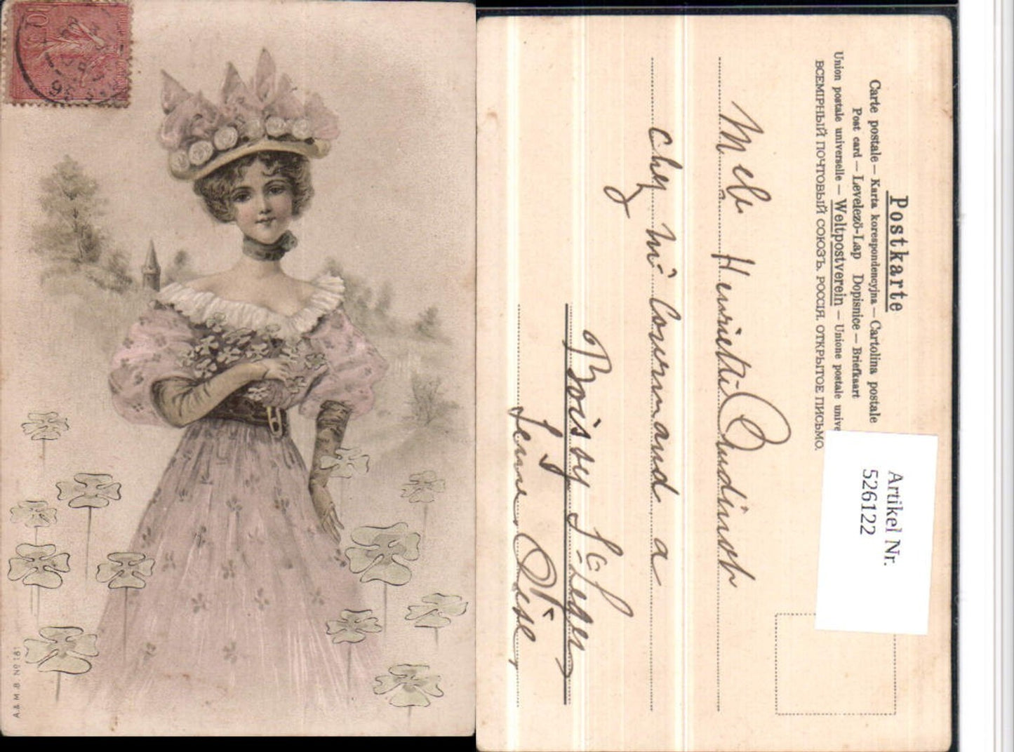 526122,Künstler AK Frau Hut Hutmode Mode Kleid
