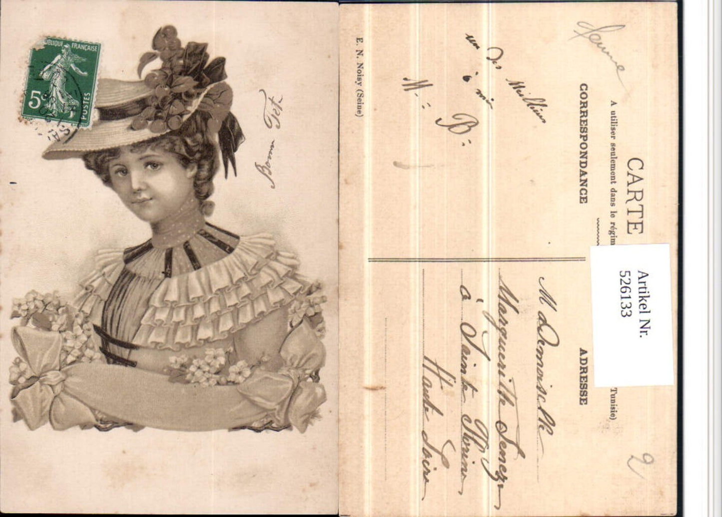 526133,Künstler AK Frau Portrait Hut Mode