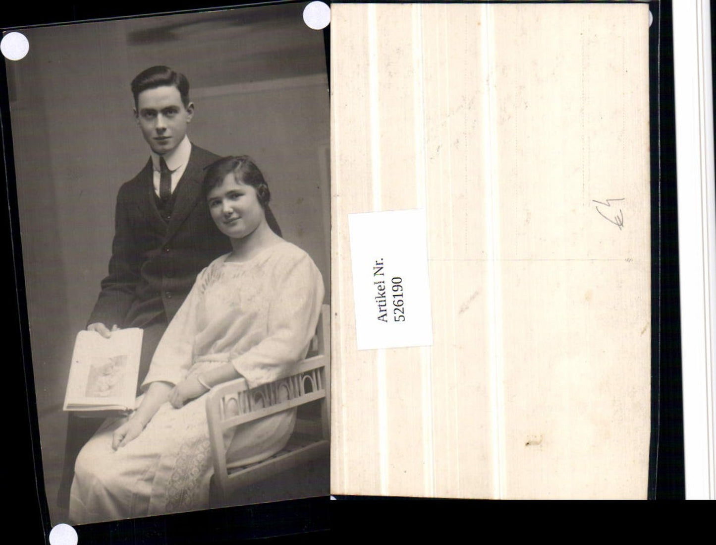 526190, Photo-AK Woman with Man Chair Suit Photo Album Album