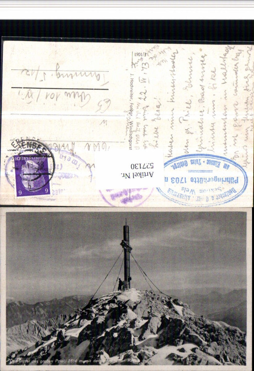 527130,Priel Gipfelkreuz am Priel bei Hinterstoder 1943 pub Hochreiter