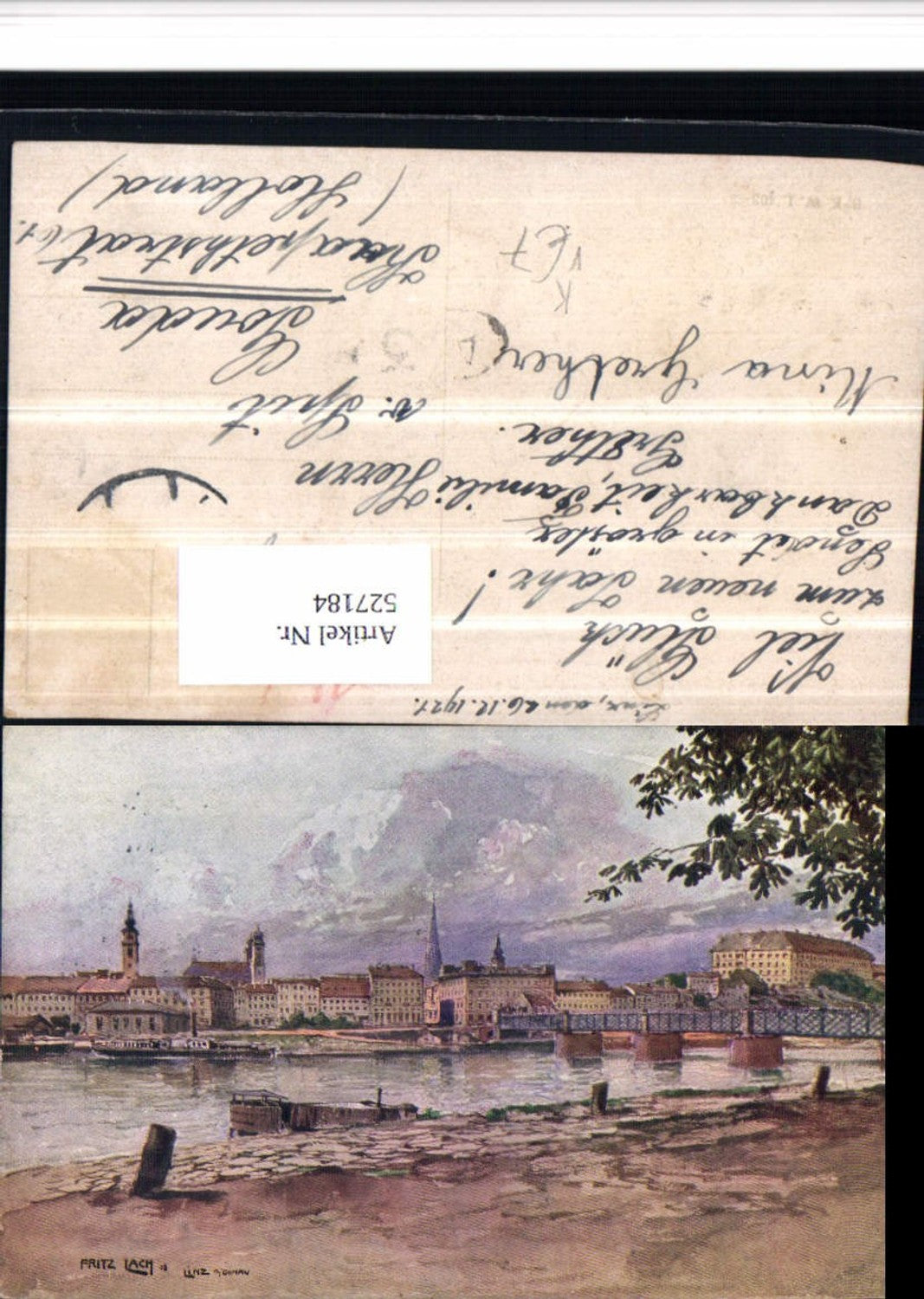 527184,Künstler AK Fritz Lach Linz an der Donau Urfahr Landeplatz pub B.K.W.I. 403-3