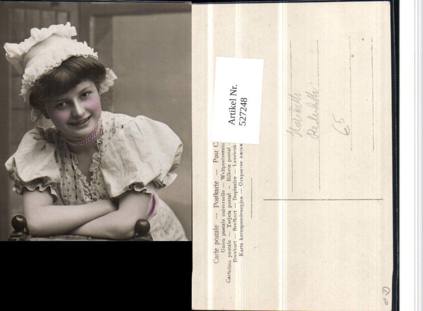 527248,Foto-AK Frau Hut Mode Kette Halskette Perlenkette