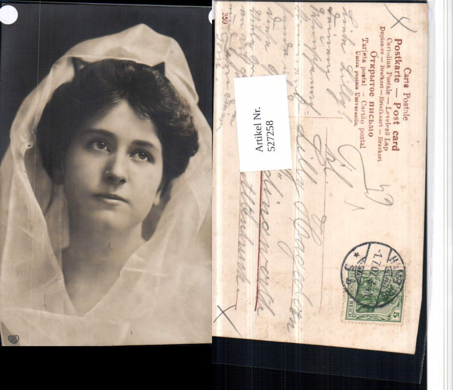 527258,Foto-AK Frau m. Schleier Portrait pub EAS
