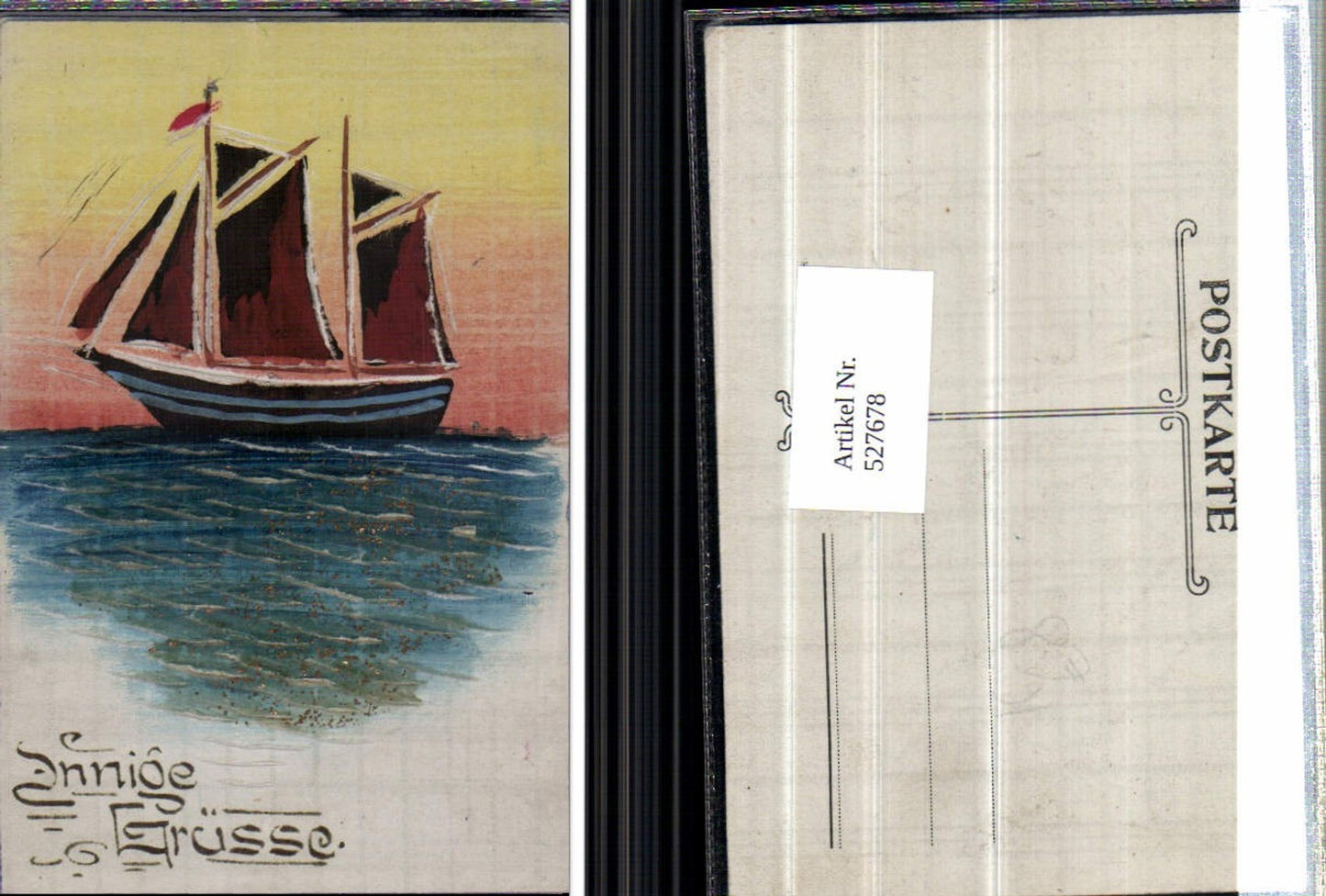 527678,tolle handgemalte Künstler AK Schiff Segelschiff