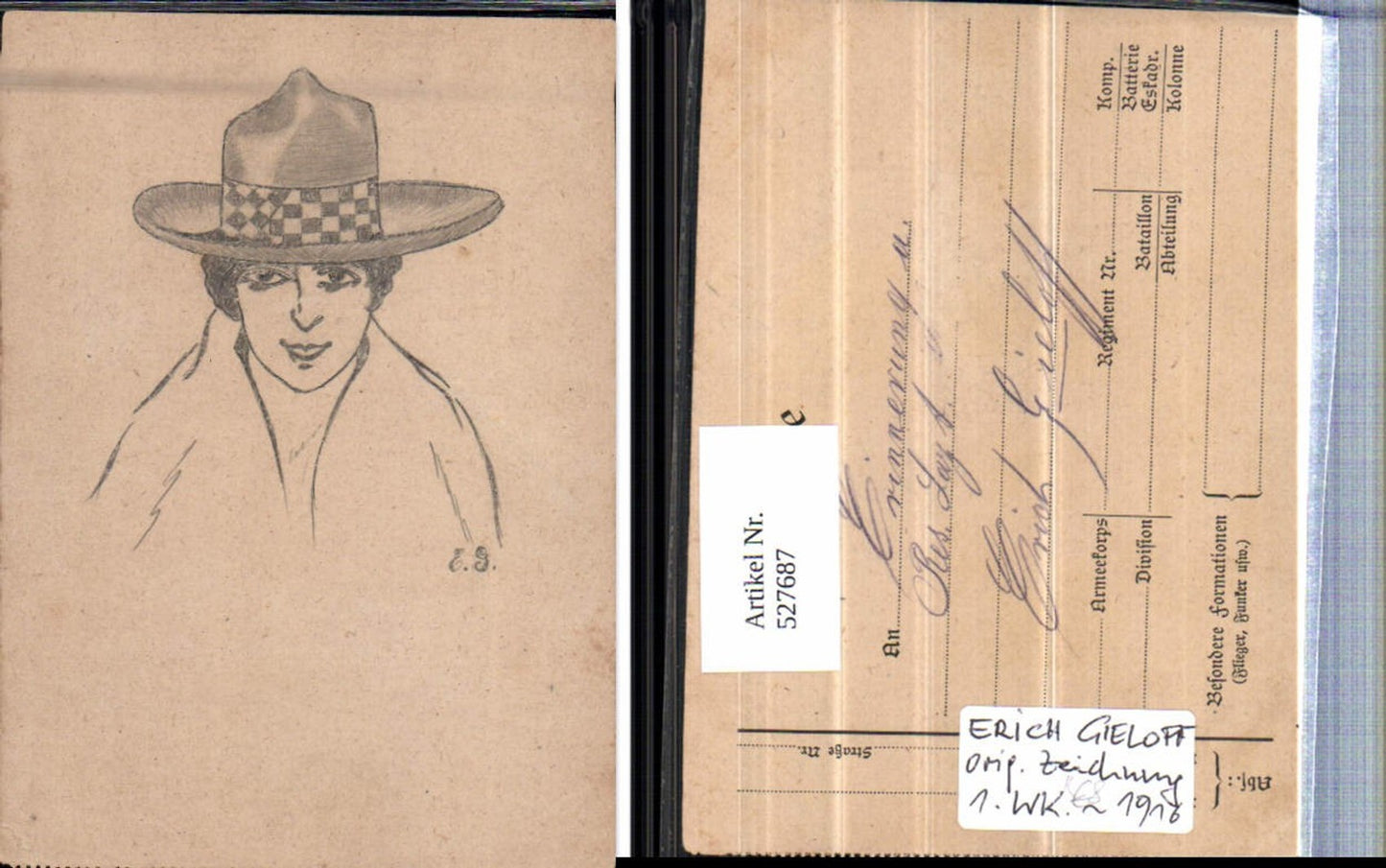 527687,tolle handgemalte Künstler AK Erich Gieloff Frau Hut Hutmode Mode