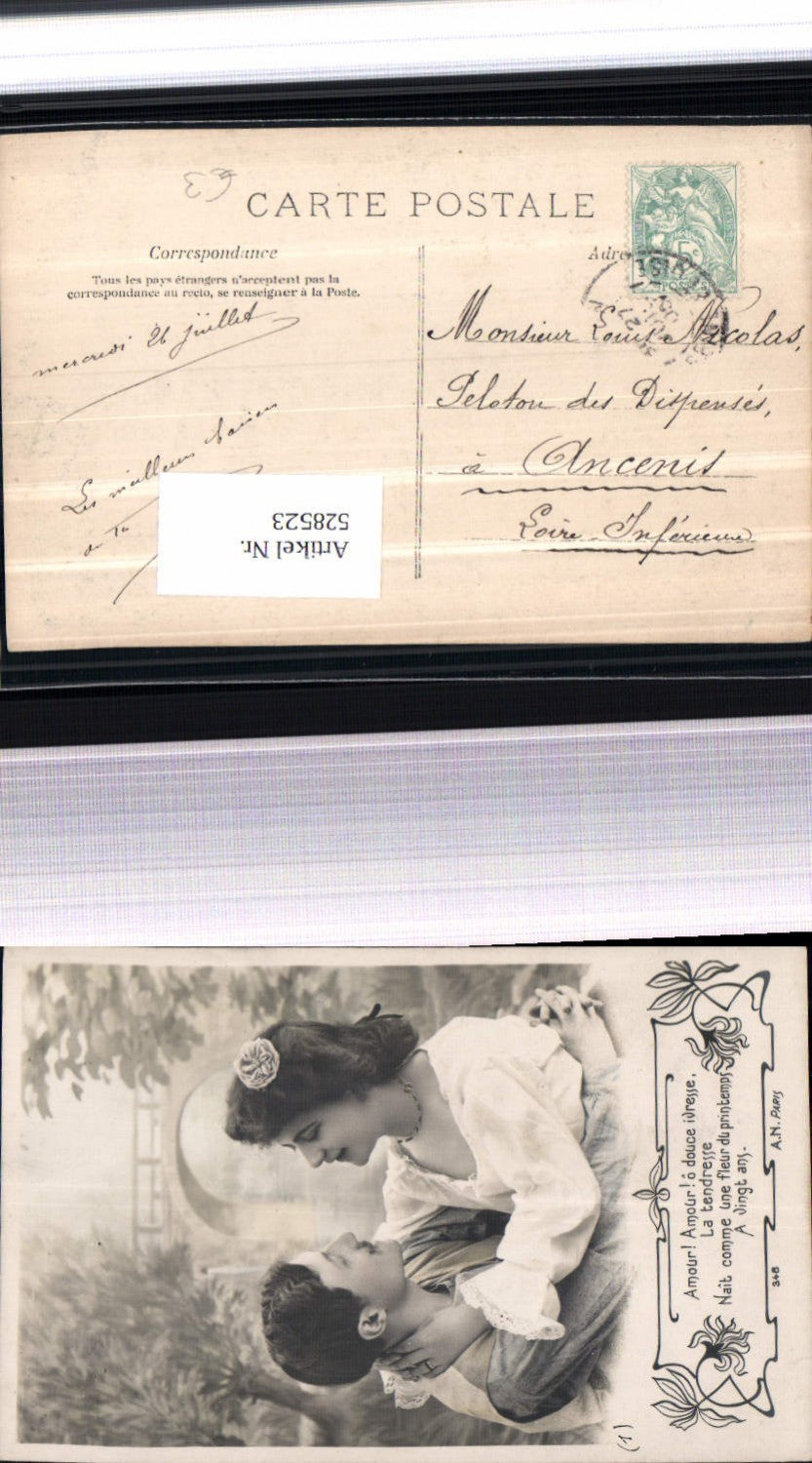 528523,Jugendstil Foto-AK Liebe Paar Frau Haarschmuck pub A.N. Paris