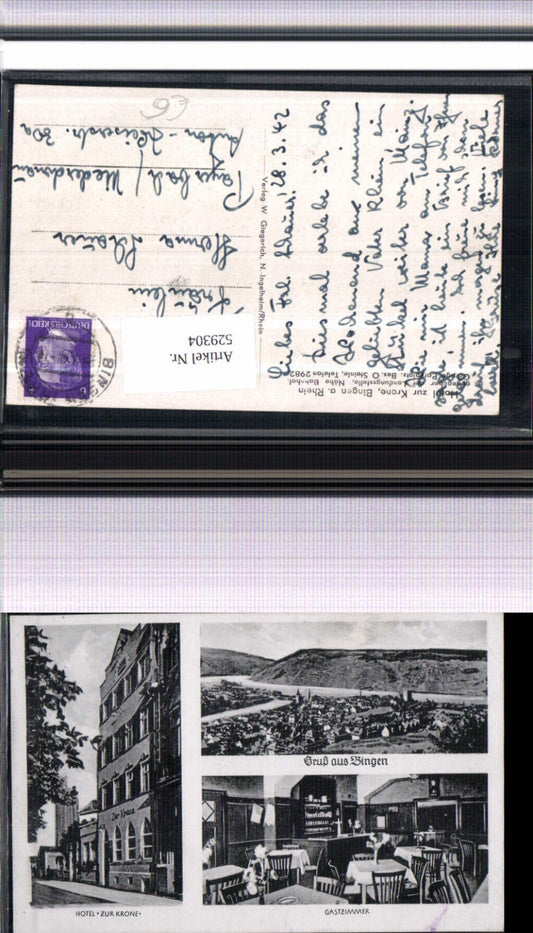 529304,seltene AK Bingen am Rhein Hotel Gasthaus zur Krone 1940