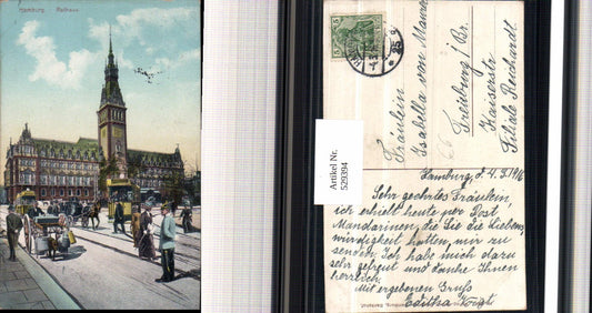 529394,Hamburg Rathaus Belebte Partie Straßenbahn