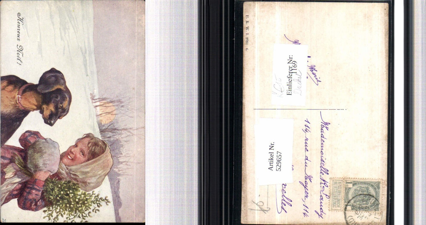 529657,Künstler AK Karl Feiertag Dackel Hund Kind Muff pub B.K.W.I. 2081-6