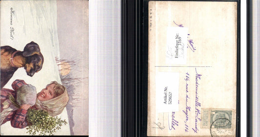529657,Künstler AK Karl Feiertag Dackel Hund Kind Muff pub B.K.W.I. 2081-6