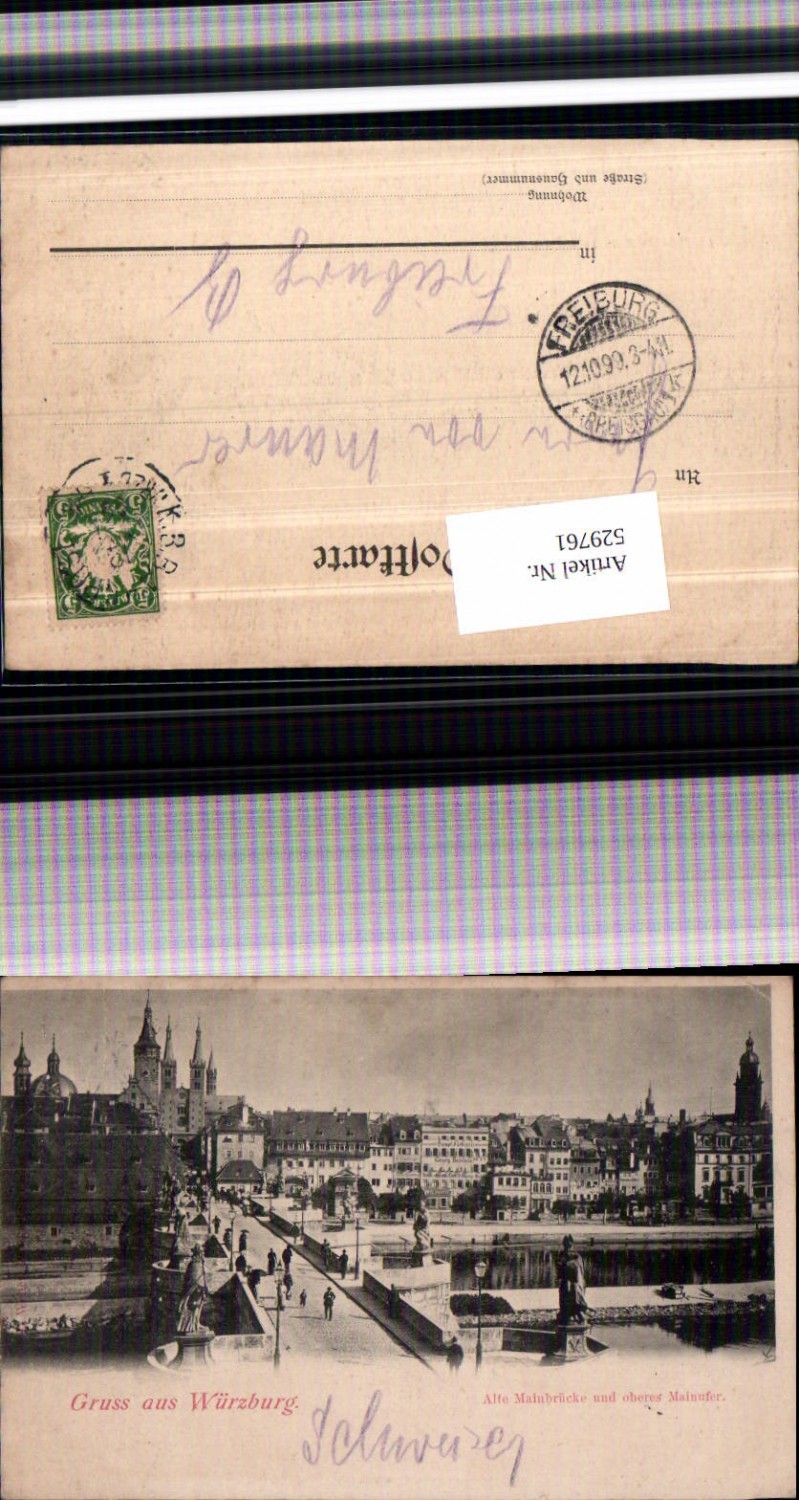 529761,Gruss aus Würzburg Alte Mainbrücke Mainufer K.B. Bahnpost WRZB 1