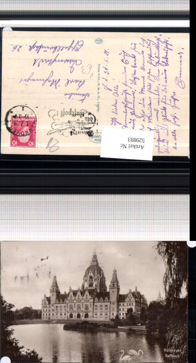 529893,Foto-AK Hannover Rathaus m. Schwäne Schwan