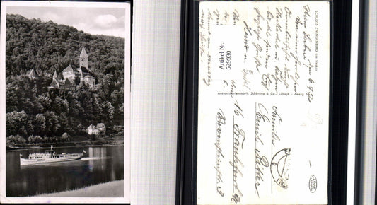 529930, Zwingenberg Castle on the Neckar River with steamer Heimat