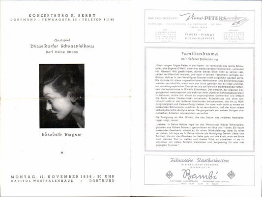 Beleg Dortmund Konzertbüro Elisabeth Bergner 1956 Schauspielhaus