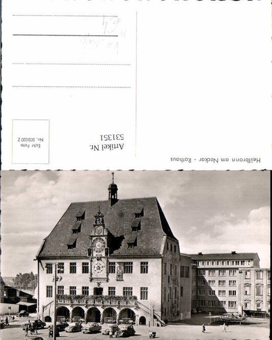 531351, Photo postcard Heilbronn am Neckar Town Hall VW Beetle