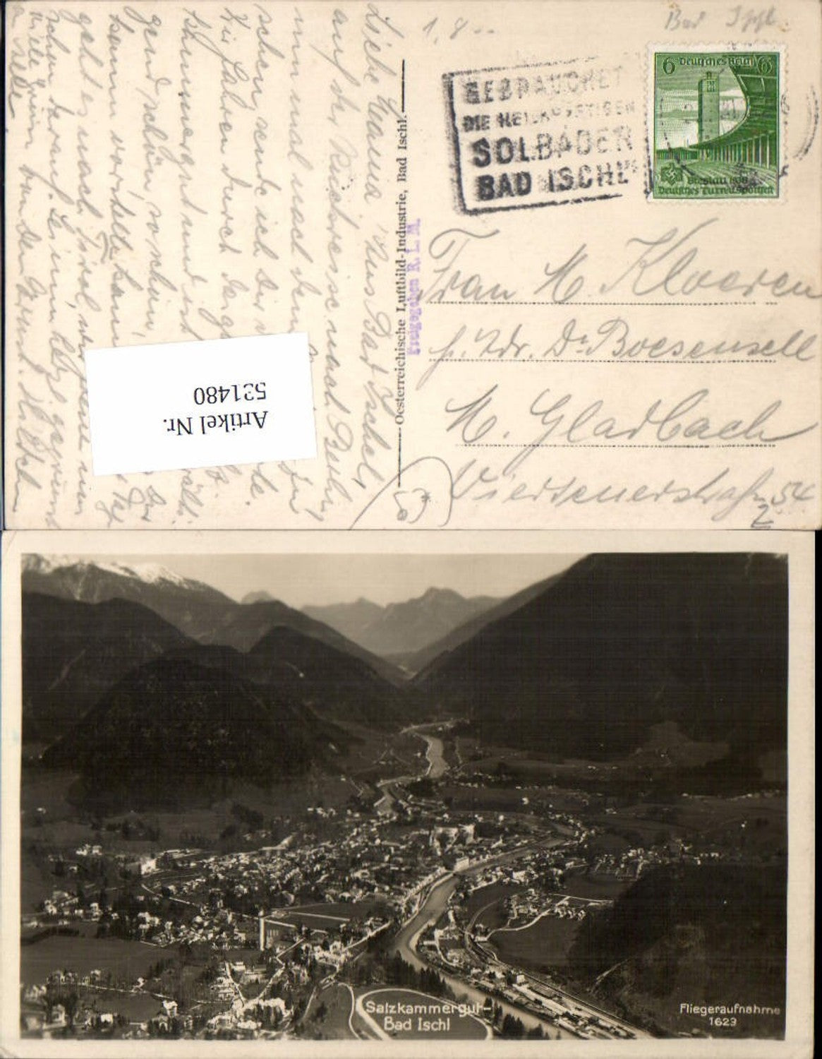 531480,seltene Fliegeraufnahme Bad Ischl Salzkammergut Nr. 1623 Luftbild