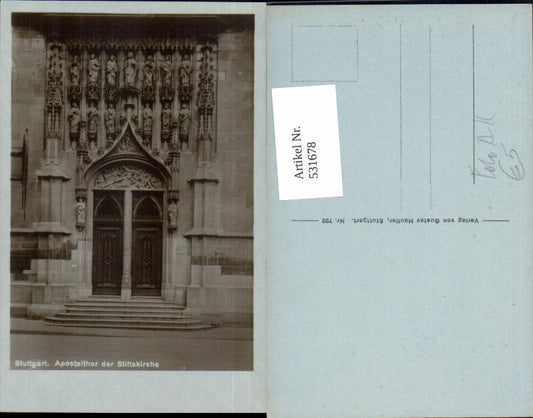 531678, rare photo postcard Stuttgart Aposteltor Gate Collegiate Church