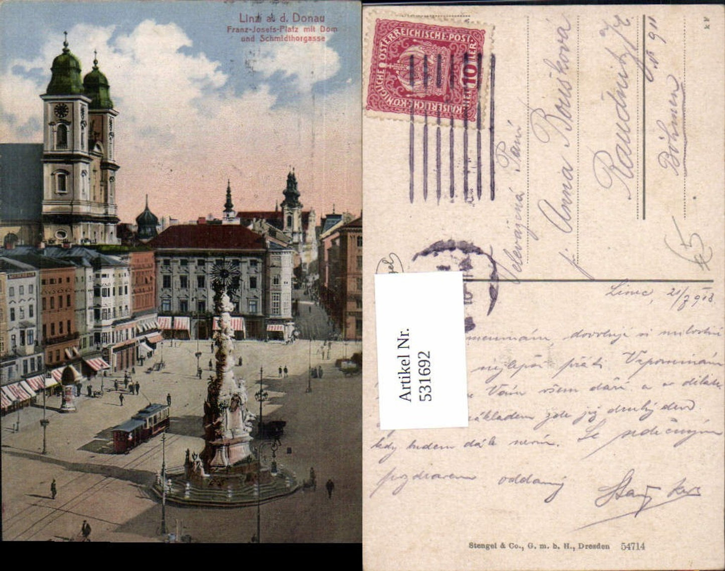 531692,Linz an der Donau Franz Josefs Platz Schmidthorgasse Straßenbahn Stengel 54714