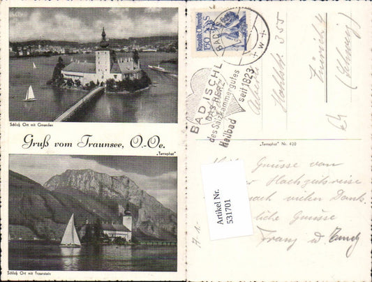531701,Gruß vom Traunsee Gmunden m. Schloss Ort Orth pub Terraphot 420