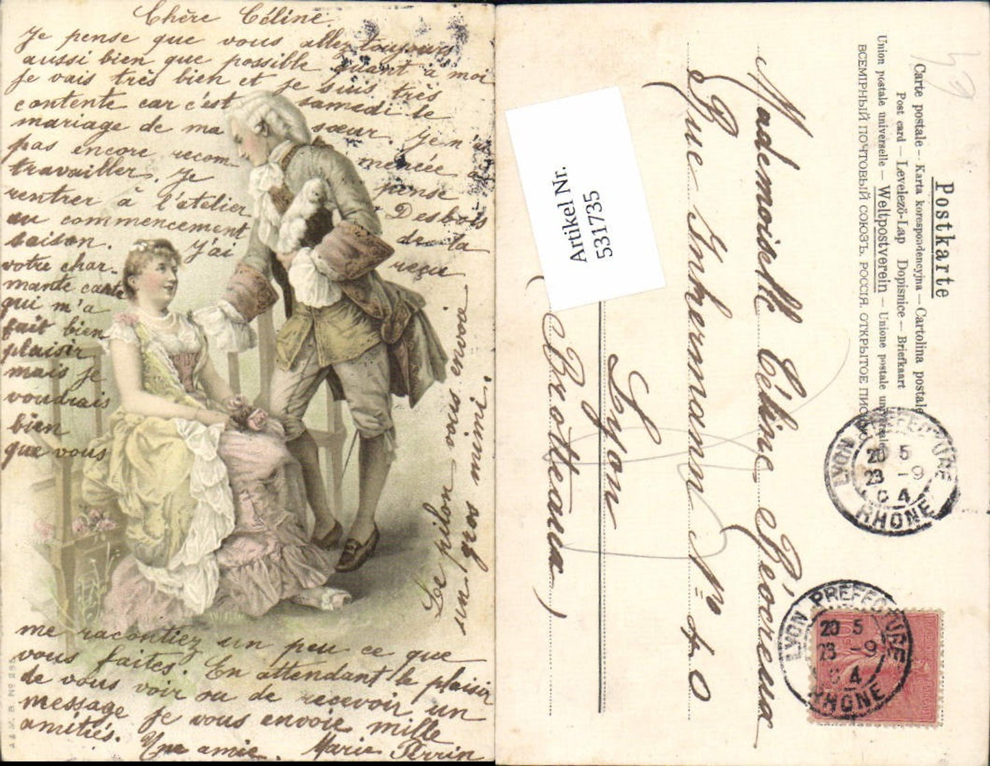531735,tolle Litho Biedermeier Frau Liebe Paar Kleid Mode