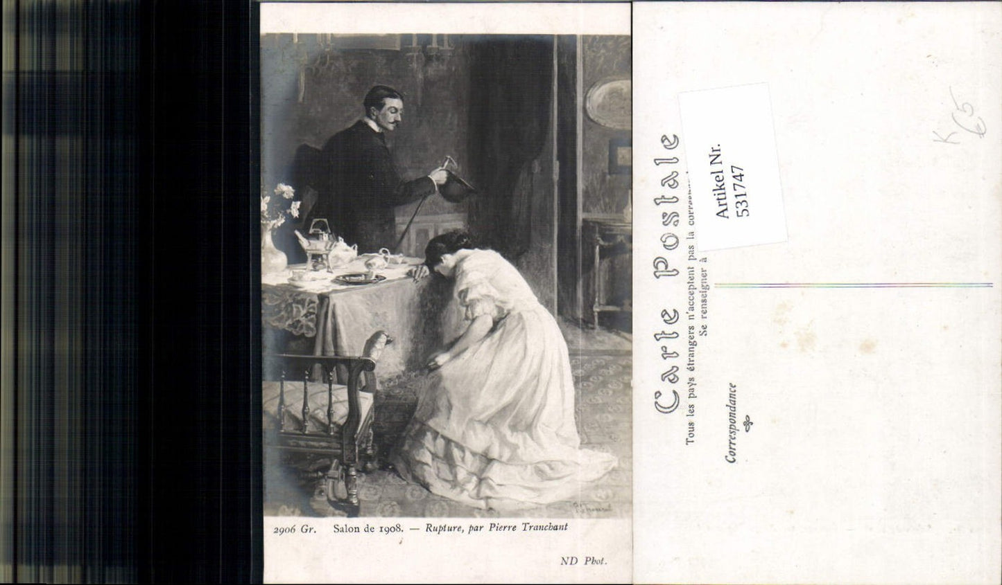 531747,Künstler AK Pierre Tranchant Frau Liebe Paar Gehstock Kummer
