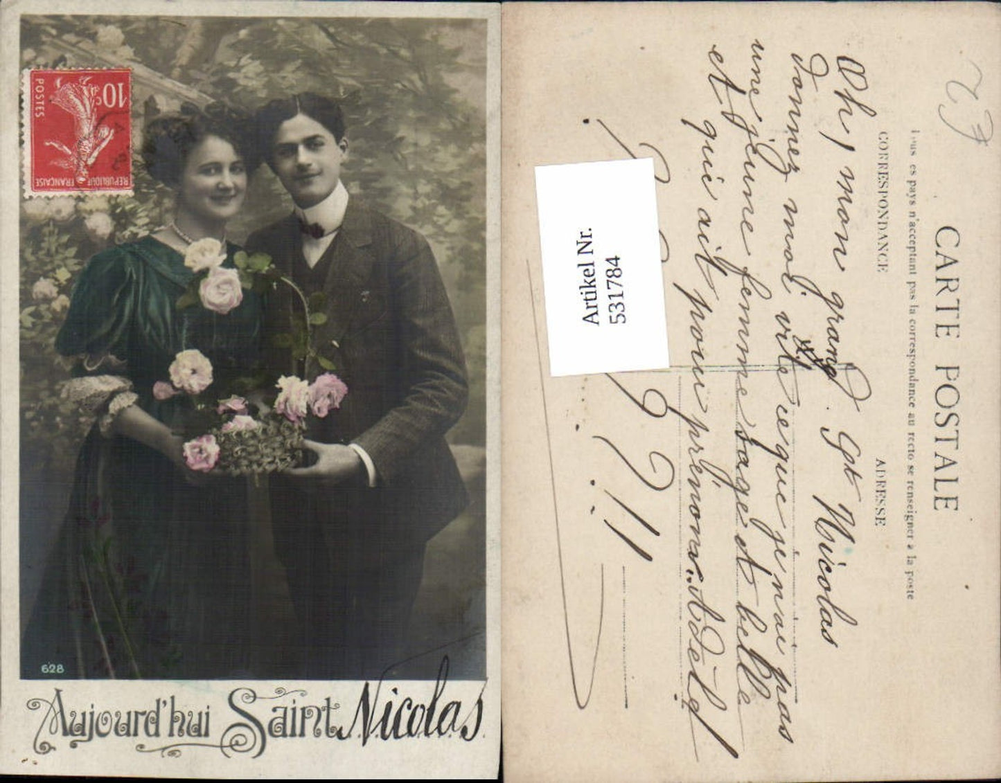 531784,Foto-AK Frau Liebe Paar Rosen Mann Bart