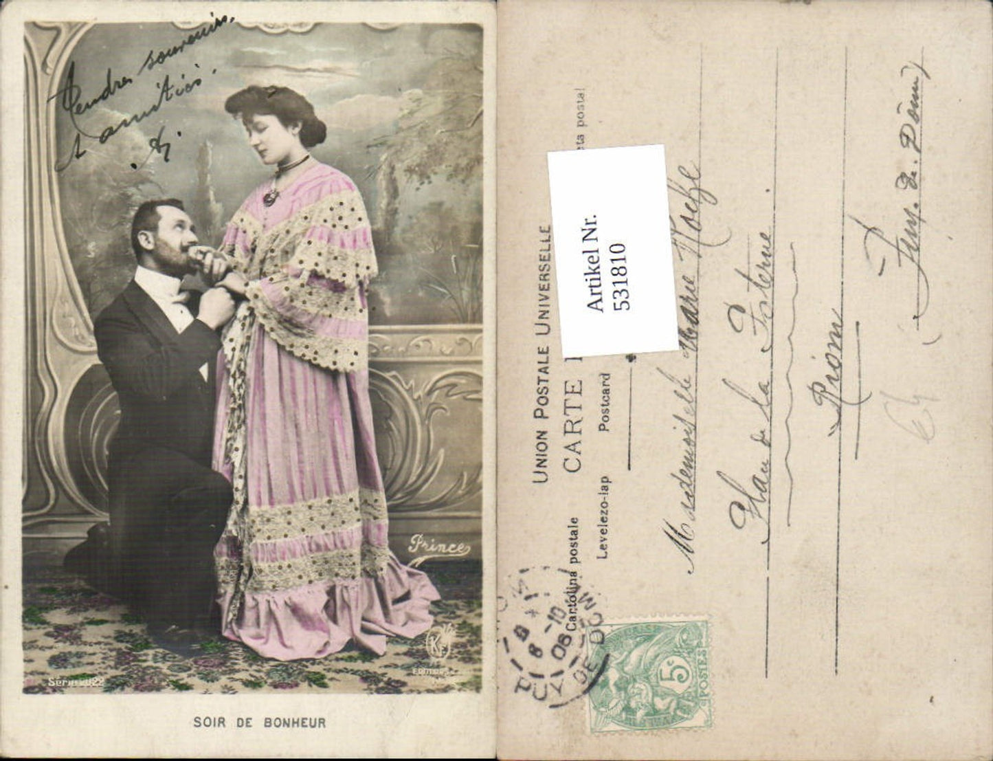 531810,Foto-AK Frau Liebe Paar Kleid Kuss handkuss