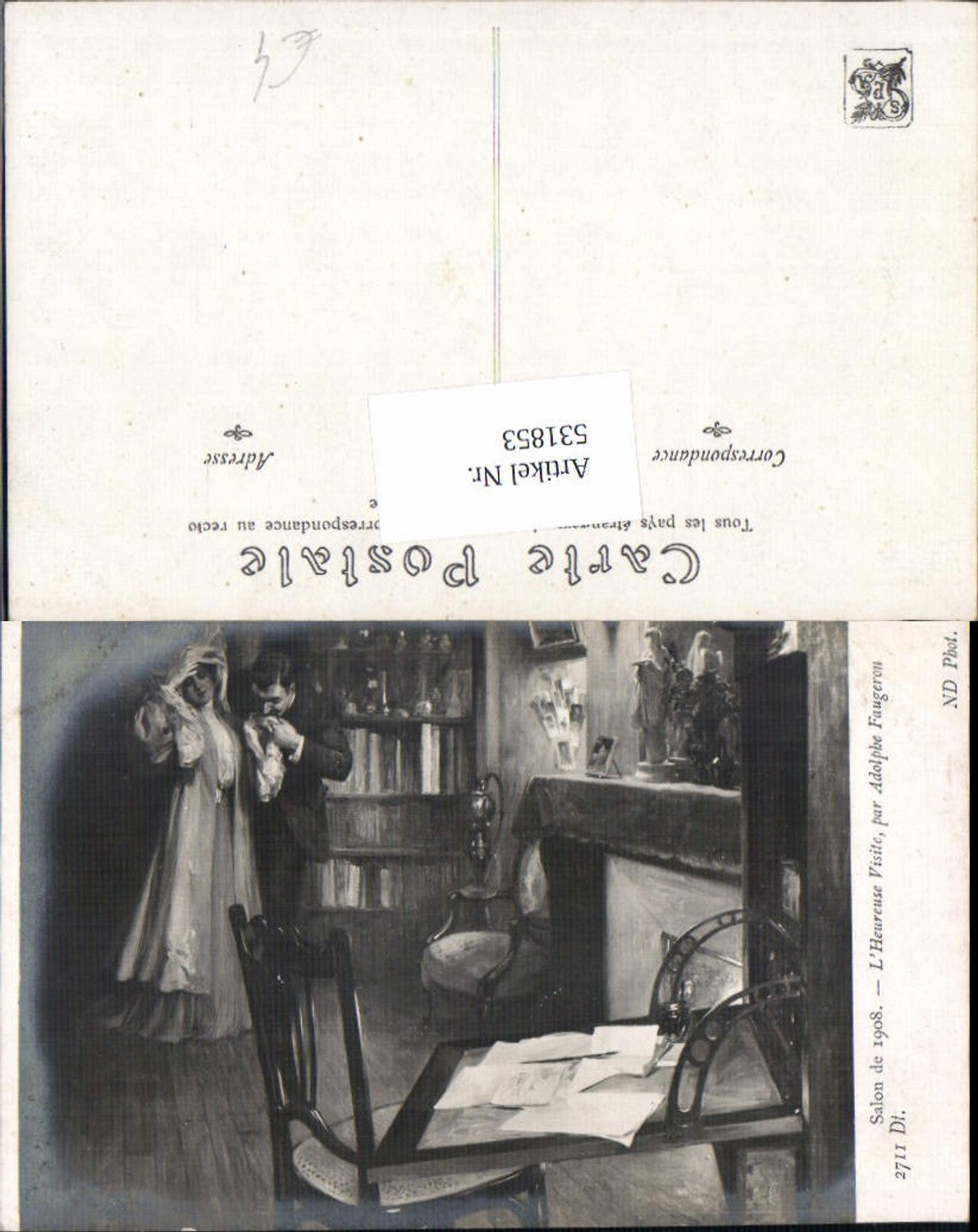 531853,Adolphe Faugeron Frau Liebe Paar Kuss Handkuss Schreibfeder Feder