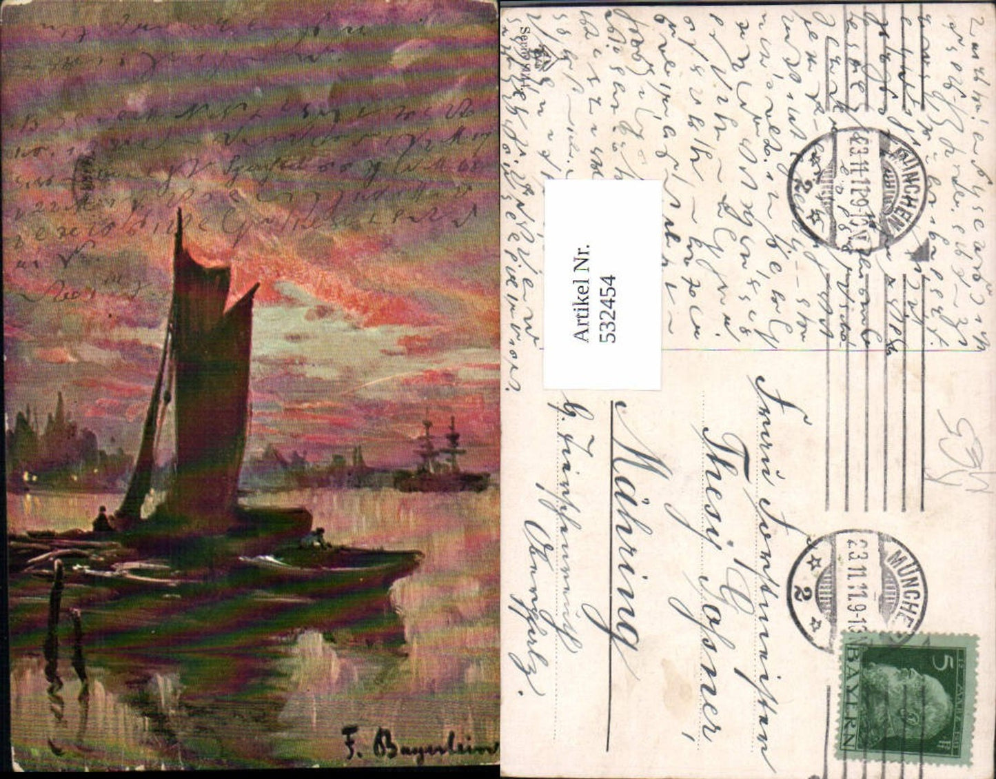 532454,Künstler AK F. Bayerlein Segelschiff Segelboot Hafen