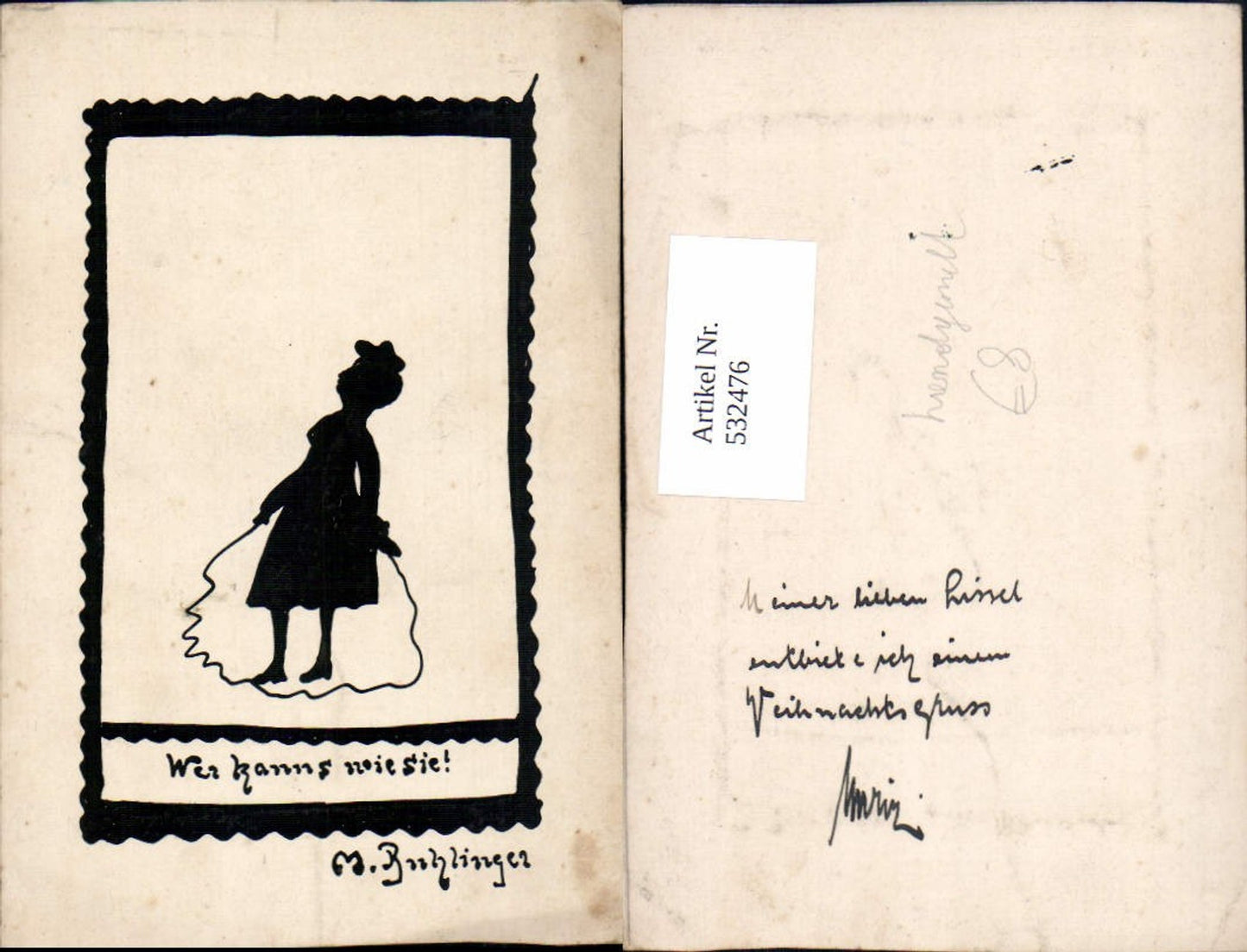 532476,Künstler AK handgemalte AK M. Buhlinger Scherenschnitt Stil