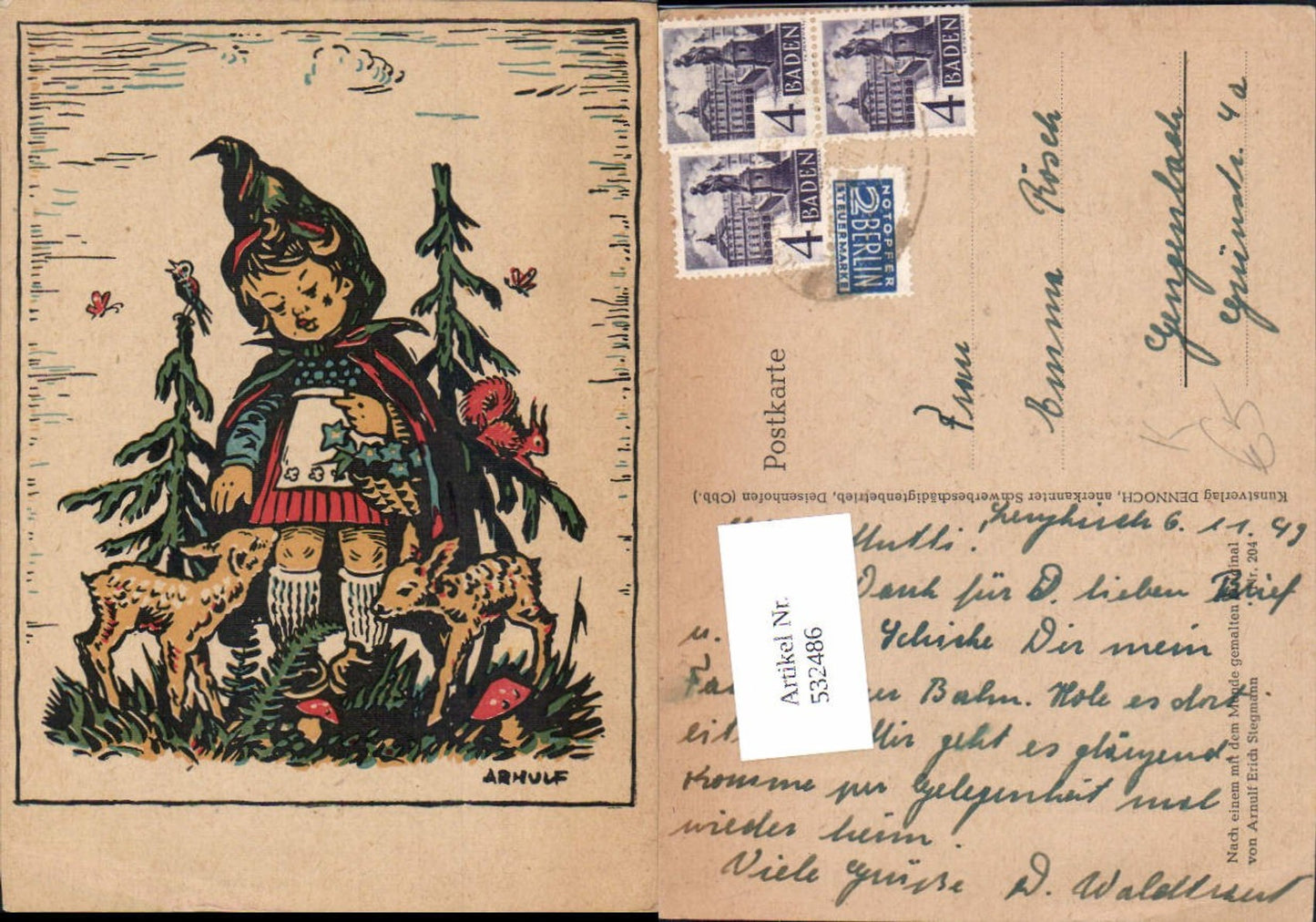 532486,Künstler AK mundgemalt Arnulf Erich Stegmann Pilze Fliegenpilz pub Dennoch 204