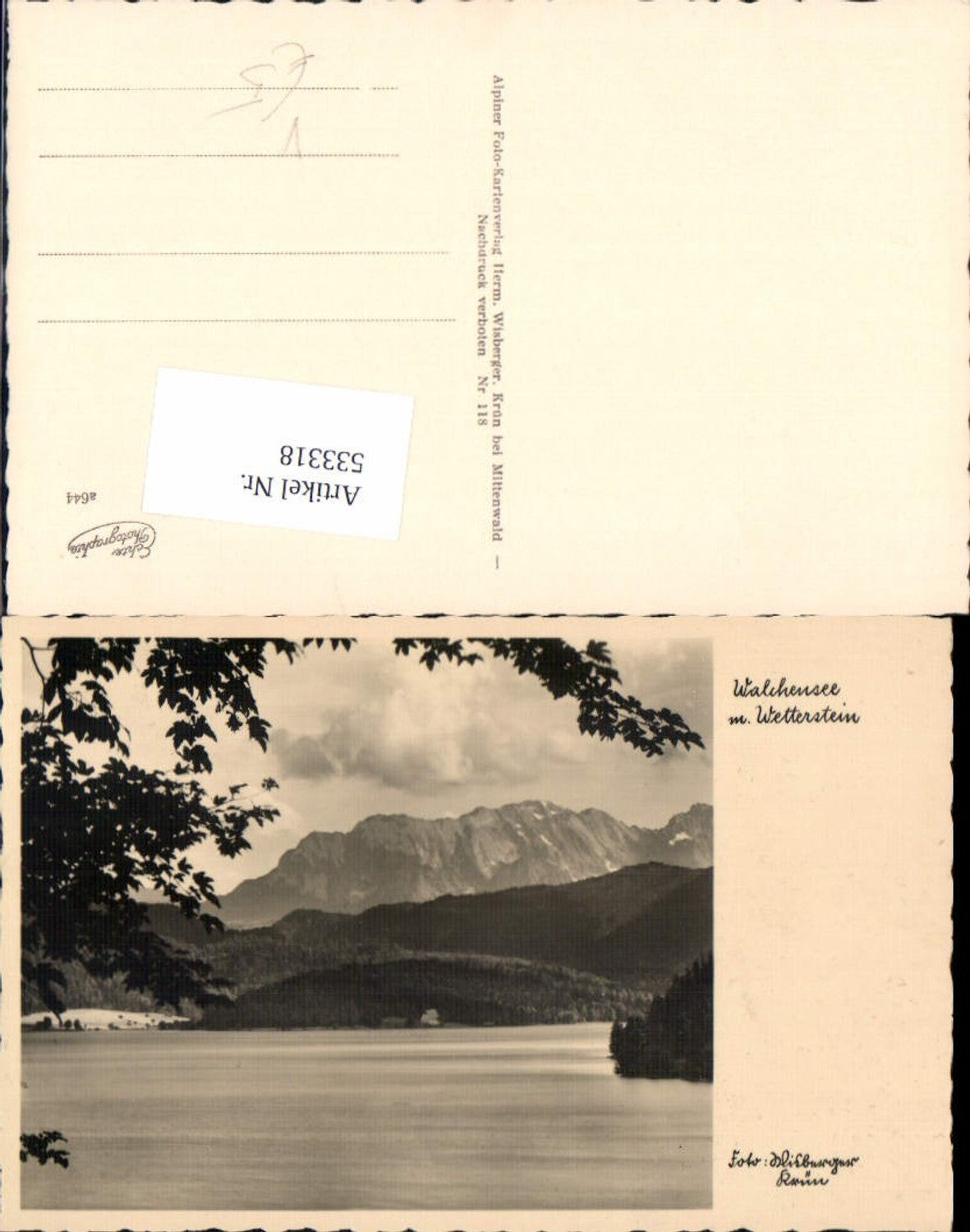 533318,Walchensee mit Wetterstein, alpiner Foto-Kartenverlag Herm. Wiesberger