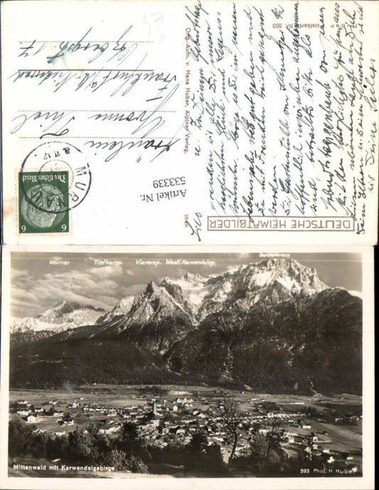 533339, Mittenwald mit Karwendelgebirge, Wröner, Tiefkarsp. Alpiner Verlag Hans Huber.