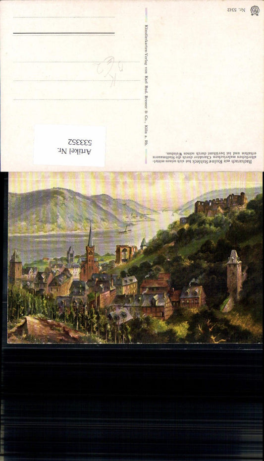 533352, Künster AK, Bacharach mit Ruine Stahleck
