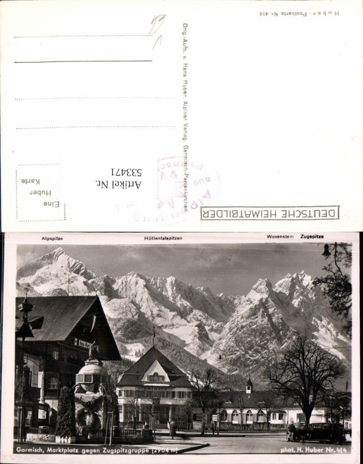 533471, Garmisch Makrtplatz gegen Zugspitzgruppe, alpiner Verlag Hans Huber