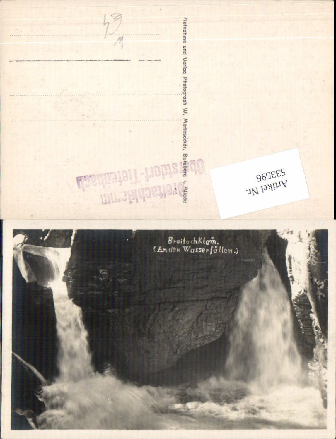 533596,Foto-AK Braitachklamm Wasserfall Oberstdorf Tiefenbach