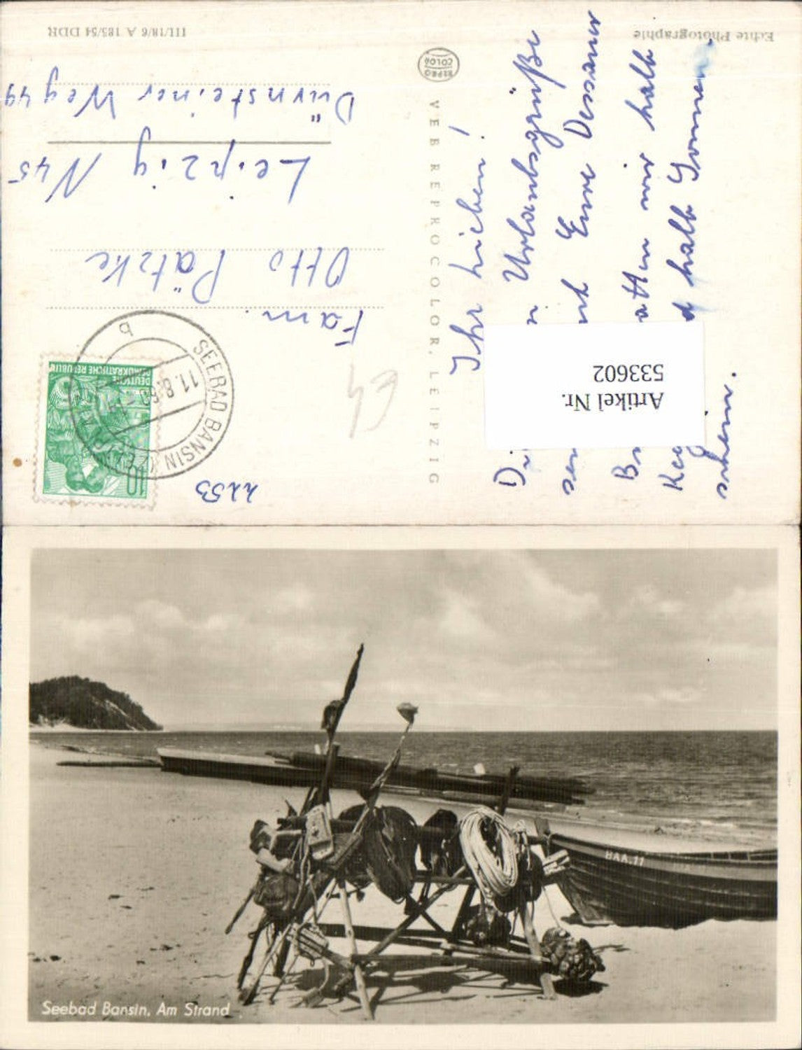 533602,Foto-AK Seebad Bansin Heringsdorf Strand Boote Fischerei Fischer
